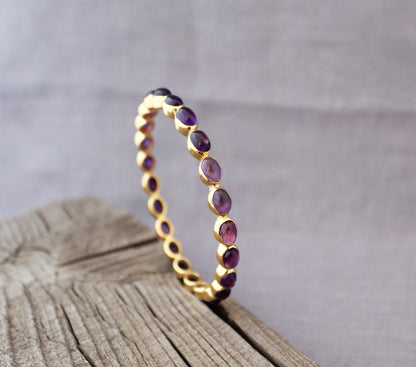 Amethyst Bangle, Natural Purple Amethyst Bracelet, Sterling Silver, 14K Gold Filled Bangle, Gemstone Bangles, Bezel Set Bangles