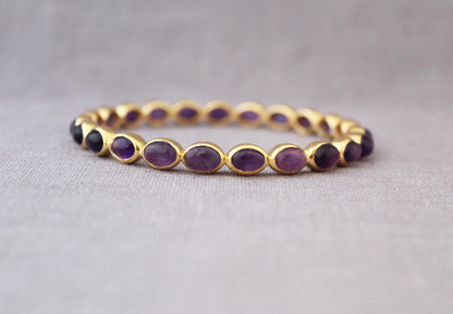 Amethyst Bangle, Natural Purple Amethyst Bracelet, Sterling Silver, 14K Gold Filled Bangle, Gemstone Bangles, Bezel Set Bangles