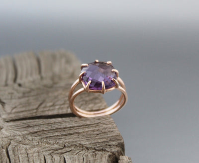 Amethyst Ring, Sterling Silver, Natural Purple Amethyst Ring, Square Ring, February Birthstone, Anniversary Ring, Promise Ring, Prong Ring