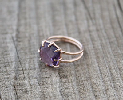 Amethyst Ring, Sterling Silver, Natural Purple Amethyst Ring, Square Ring, February Birthstone, Anniversary Ring, Promise Ring, Prong Ring