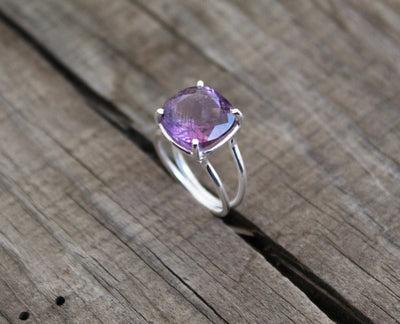 Natural Amethyst Ring, Crystal Ring, Sterling Silver Ring, Purple Amethyst Ring, Minimalist Ring, Stack Ring, Birthstone Jewelry, Rings