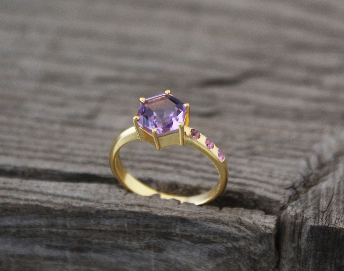 Natural Amethyst Ring,Gold Filled Ring, Purple Amethyst Ring, Hexagon Ring, February Birthstone, Anniversary Gift, Gift for Wife, Prong Ring