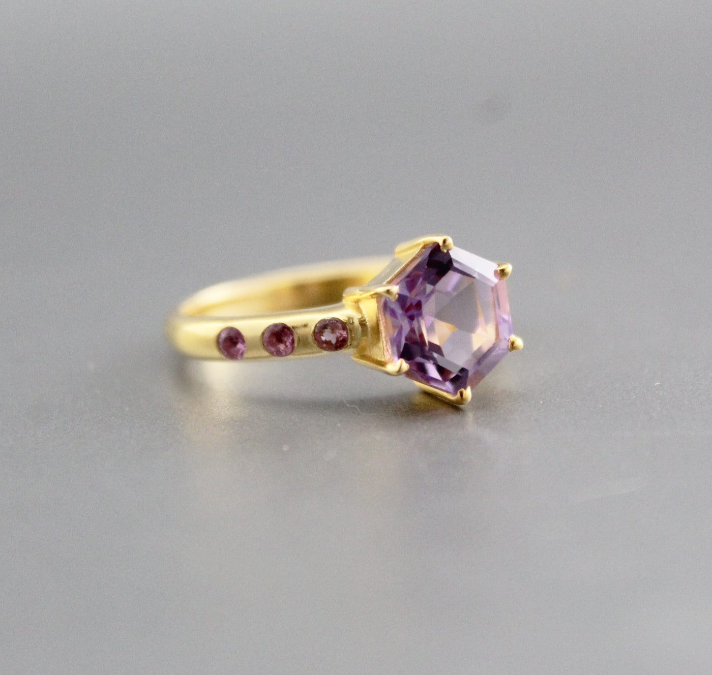 Natural Amethyst Ring,Gold Filled Ring, Purple Amethyst Ring, Hexagon Ring, February Birthstone, Anniversary Gift, Gift for Wife, Prong Ring