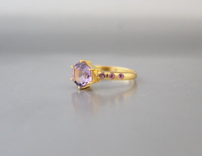 Natural Amethyst Ring,Gold Filled Ring, Purple Amethyst Ring, Hexagon Ring, February Birthstone, Anniversary Gift, Gift for Wife, Prong Ring