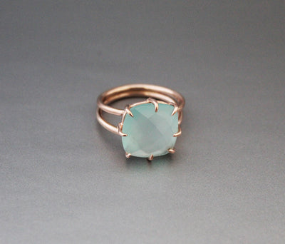 Aqua Chalcedony Ring, Sterling Silver Jewelry, Gemstone Ring, Minimalist Ring, Rings for Women , March Birthstone Ring