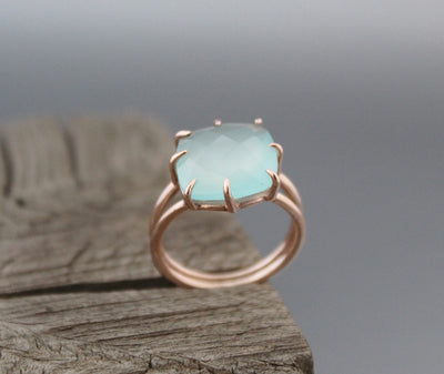 Aqua Chalcedony Ring, Sterling Silver Jewelry, Gemstone Ring, Minimalist Ring, Rings for Women , March Birthstone Ring