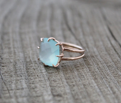 Aqua Chalcedony Ring, Sterling Silver Jewelry, Gemstone Ring, Minimalist Ring, Rings for Women , March Birthstone Ring