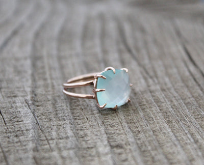 Aqua Chalcedony Ring, Sterling Silver Jewelry, Gemstone Ring, Minimalist Ring, Rings for Women , March Birthstone Ring