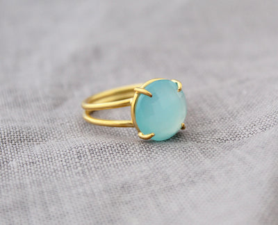 Aqua Chalcedony Ring ,Statement Rings,Stackable Rings,Chalcedony , rose Gold Ring, rings for Women,Blue Ring, Aqua Ring, Proposal Ring
