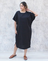 Backless Drop Shoulder Below Knee Length Dress