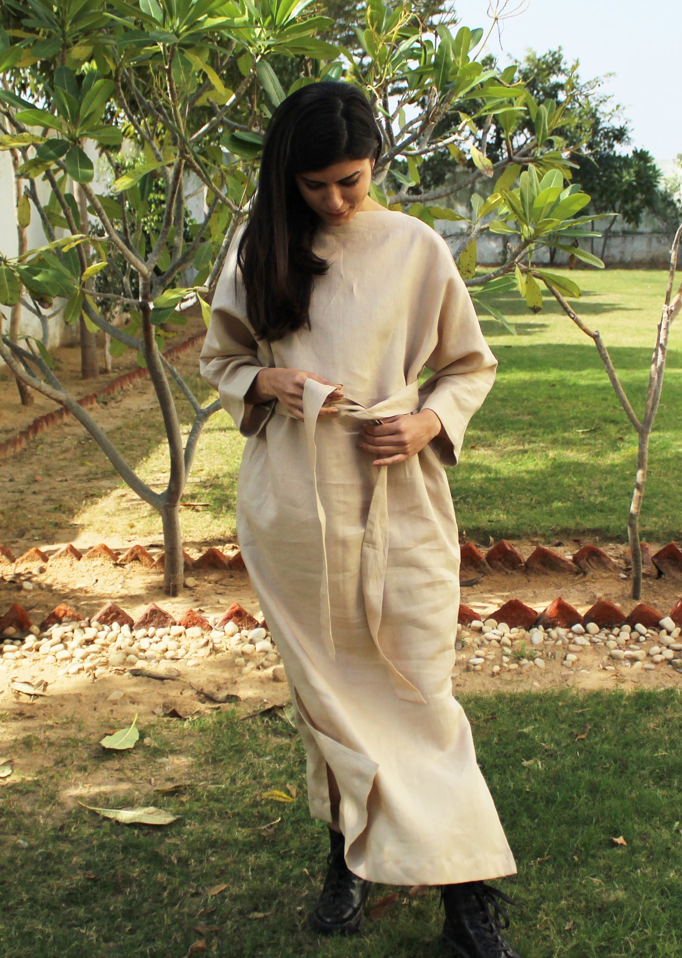 Beige Linen Maxi Dress