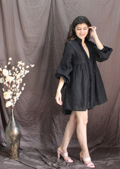Black Linen Tunic with Pockets