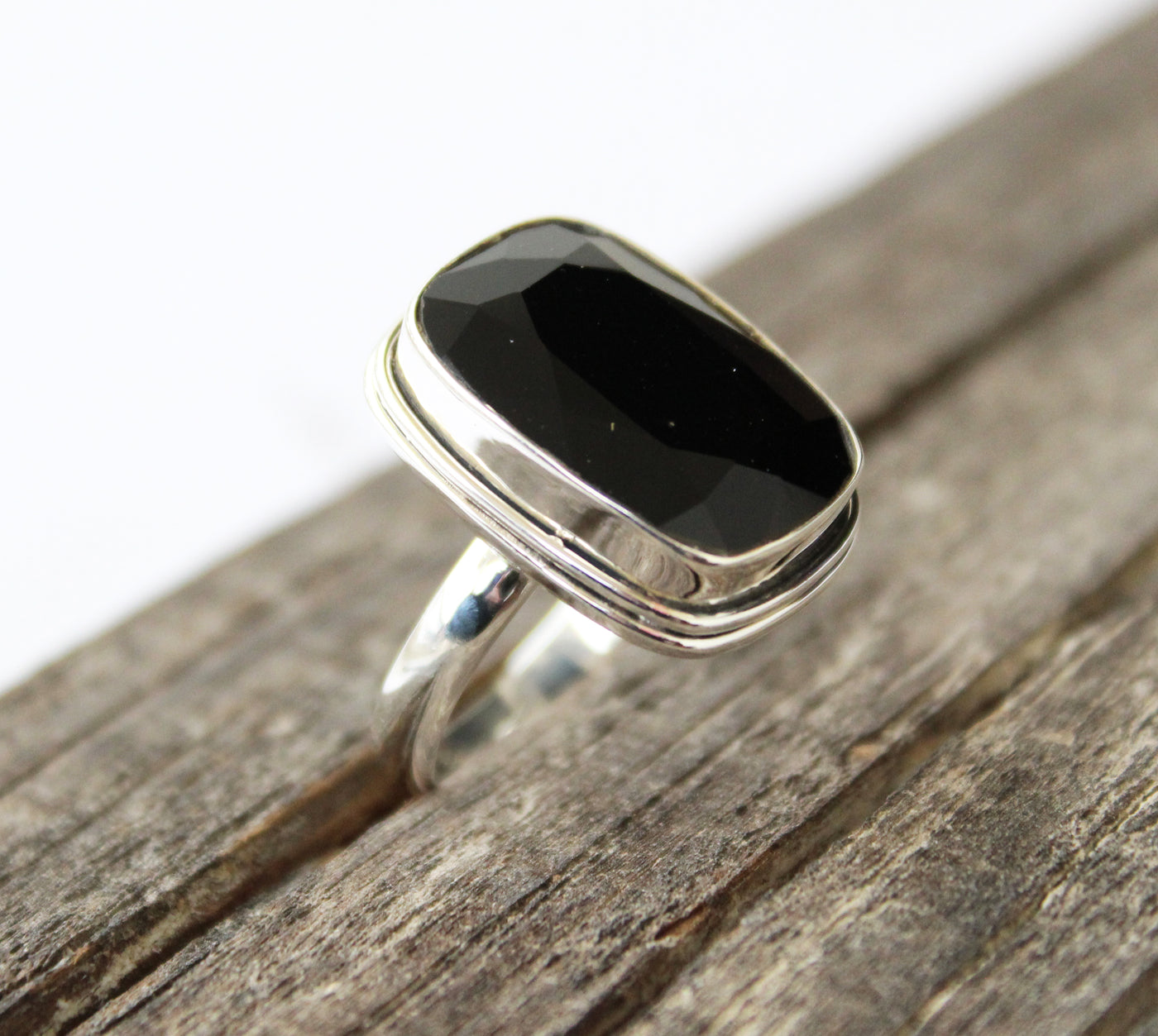 Black Onyx Ring, Black Gemstone Ring, 925 Sterling Silver, Large Silver Ring, Black Onyx Ring, Black Onyx Rectangle Gemstone Silver Ring