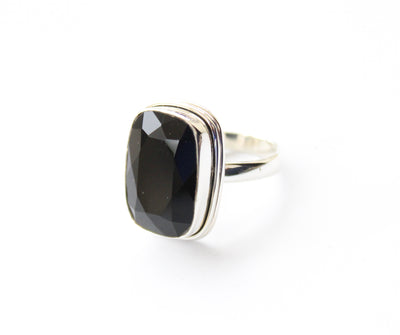 Black Onyx Ring, Black Gemstone Ring, 925 Sterling Silver, Large Silver Ring, Black Onyx Ring, Black Onyx Rectangle Gemstone Silver Ring