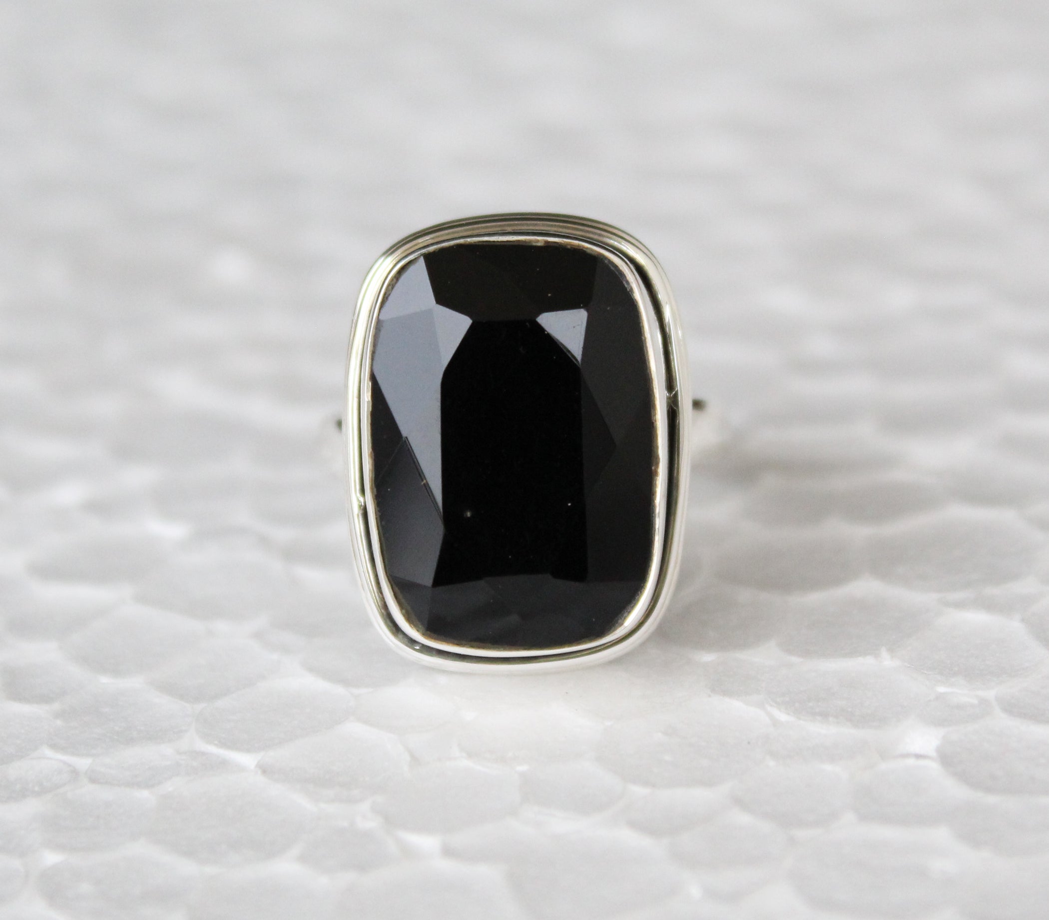 Black Onyx Ring, Black Gemstone Ring, 925 Sterling Silver, Large Silver Ring, Black Onyx Ring, Black Onyx Rectangle Gemstone Silver Ring