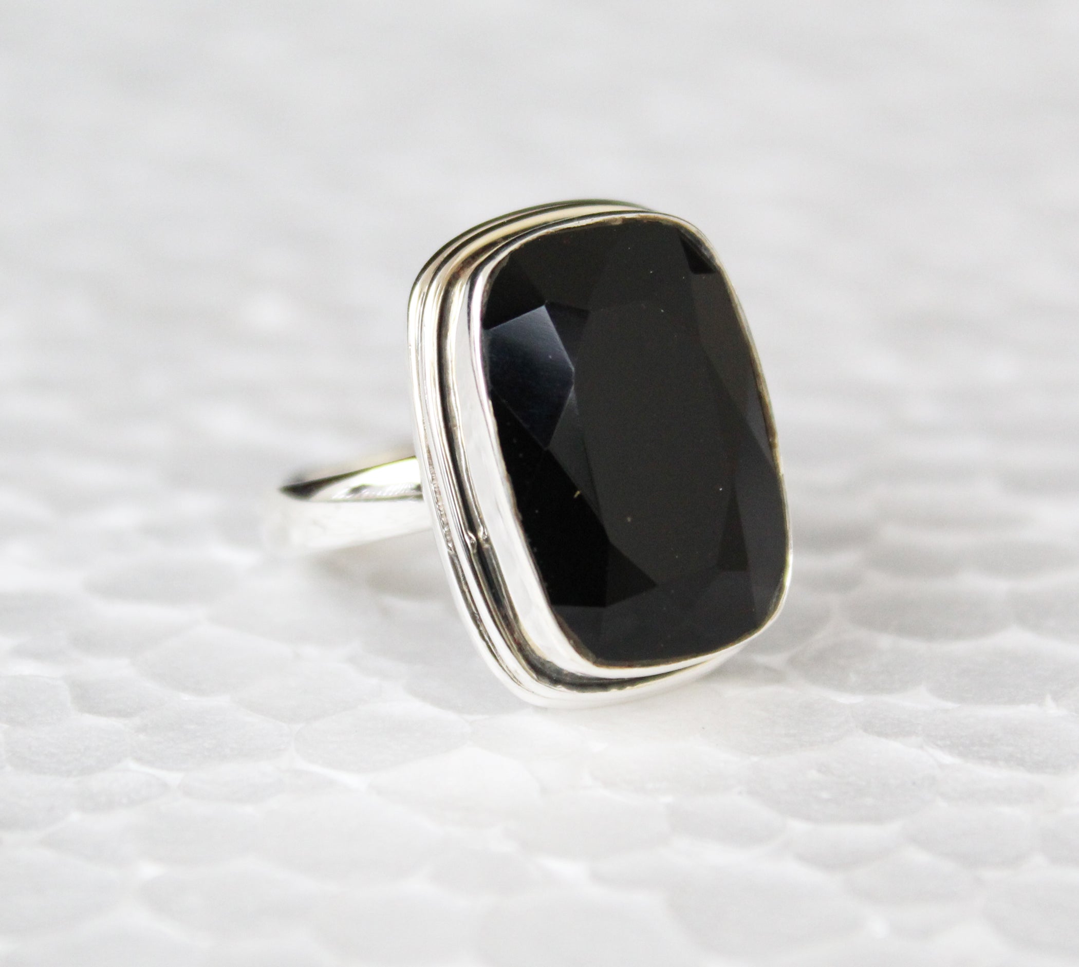 Black Onyx Ring, Black Gemstone Ring, 925 Sterling Silver, Large Silver Ring, Black Onyx Ring, Black Onyx Rectangle Gemstone Silver Ring