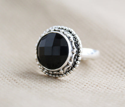 Natural Black Onyx Ring, Handmade Ring, Sterling Silver, Black Gemstone Ring, December Birthstone, Gift For Her, Birthday, Promise