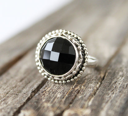 Natural Black Onyx Ring, Handmade Ring, Sterling Silver, Black Gemstone Ring, December Birthstone, Gift For Her, Birthday, Promise