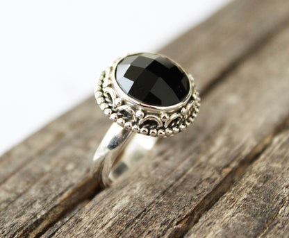 Natural Black Onyx Ring, Handmade Ring, Sterling Silver, Black Gemstone Ring, December Birthstone, Gift For Her, Birthday, Promise