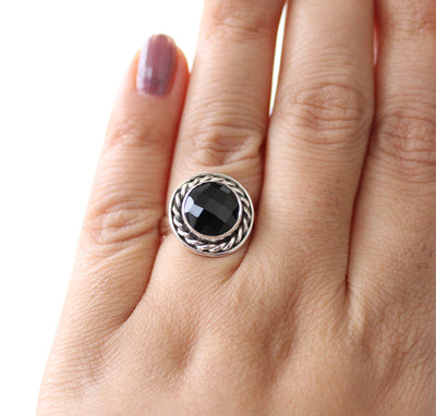 Natural Black Onyx Ring, Handmade Ring, Sterling Silver, Black Gemstone Ring, December Birthstone, Gift For Her, Birthday, Promise