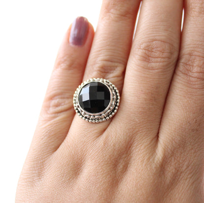 Natural Black Onyx Ring, Handmade Ring, Sterling Silver, Black Gemstone Ring, December Birthstone, Gift For Her, Birthday, Promise