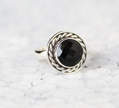 Natural Black Onyx Ring, Handmade Ring, Sterling Silver, Black Gemstone Ring, December Birthstone, Gift For Her, Birthday, Promise