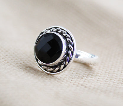 Natural Black Onyx Ring, Handmade Ring, Sterling Silver, Black Gemstone Ring, December Birthstone, Gift For Her, Birthday, Promise