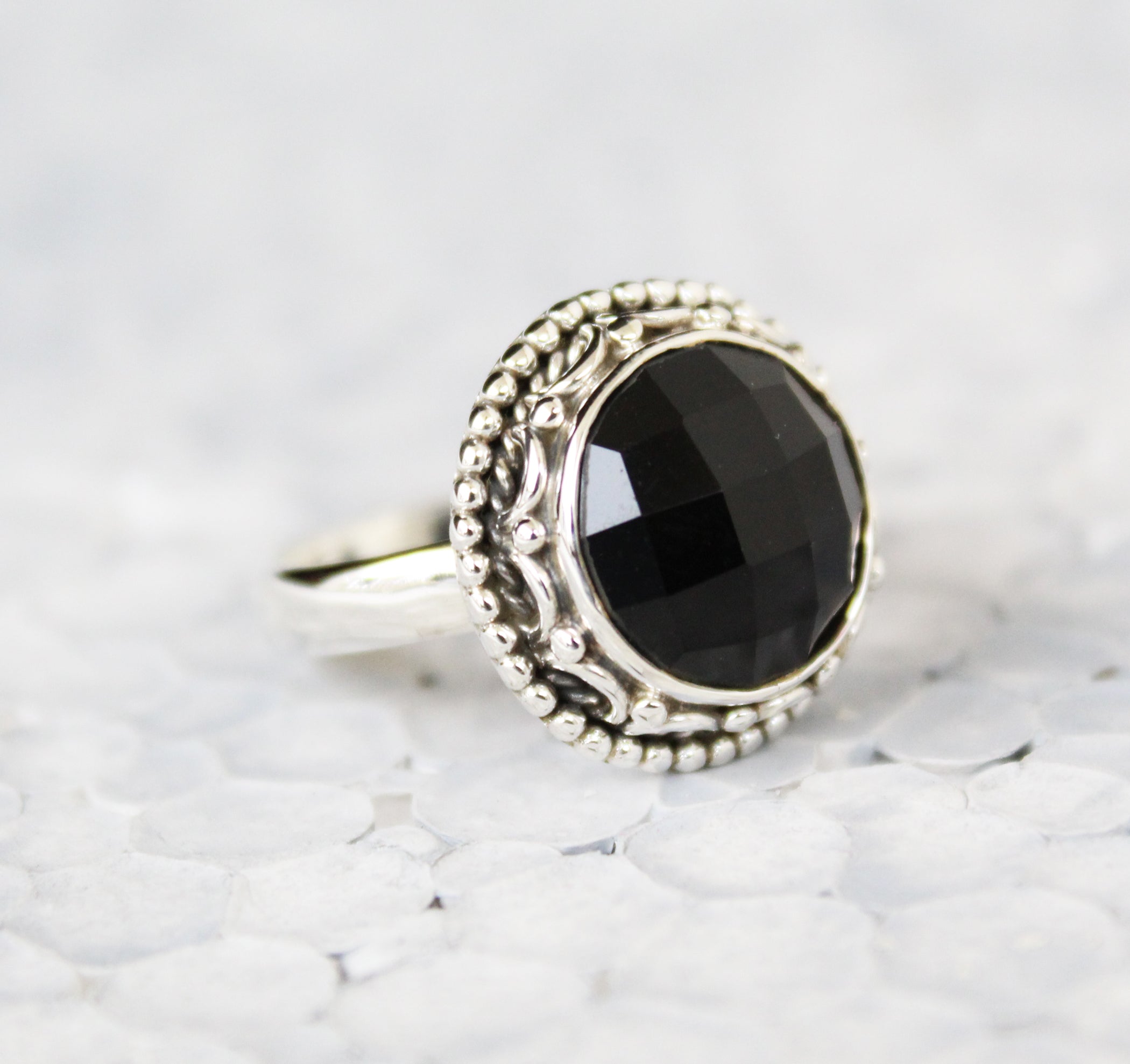 Natural Black Onyx Ring, Handmade Ring, Sterling Silver, Black Gemstone Ring, December Birthstone, Gift For Her, Birthday, Promise