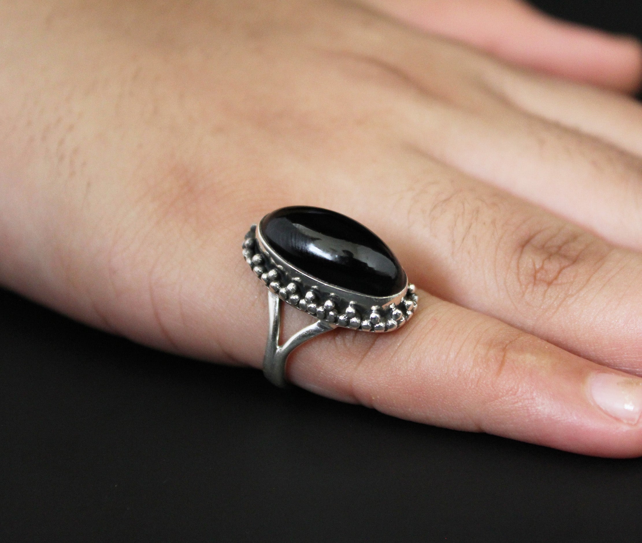 Black Onyx Oval Ring, One of a kind genuine Black Onyx Ring, Sterling Silver Ring, Delicate Stone Ring, Everyday Ring, Customize Rings