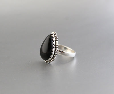 Black Onyx Pear Ring, One of a kind genuine Black Onyx Ring, Sterling Silver Ring, Delicate Stone Ring, Everyday Ring, Customize Rings