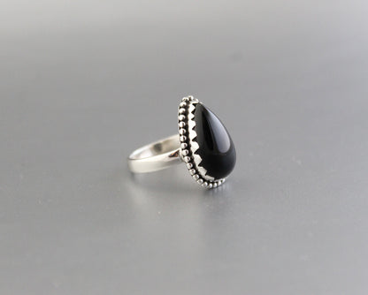 Black Onyx Pear Ring, One of a kind genuine Black Onyx Ring, Sterling Silver Ring, Delicate Stone Ring, Everyday Ring, Customize Rings