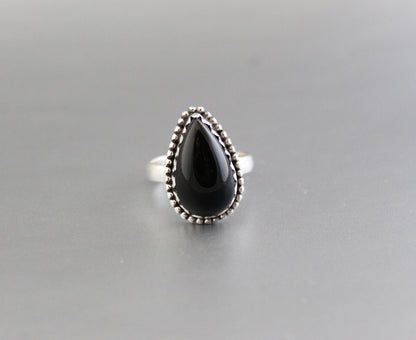 Black Onyx Pear Ring, One of a kind genuine Black Onyx Ring, Sterling Silver Ring, Delicate Stone Ring, Everyday Ring, Customize Rings