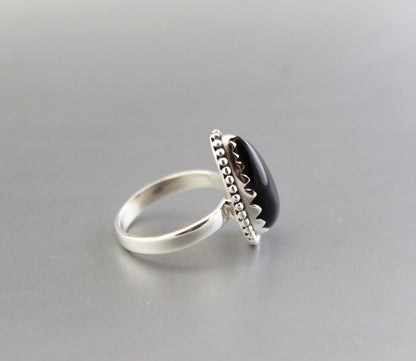 Black Onyx Pear Ring, One of a kind genuine Black Onyx Ring, Sterling Silver Ring, Delicate Stone Ring, Everyday Ring, Customize Rings