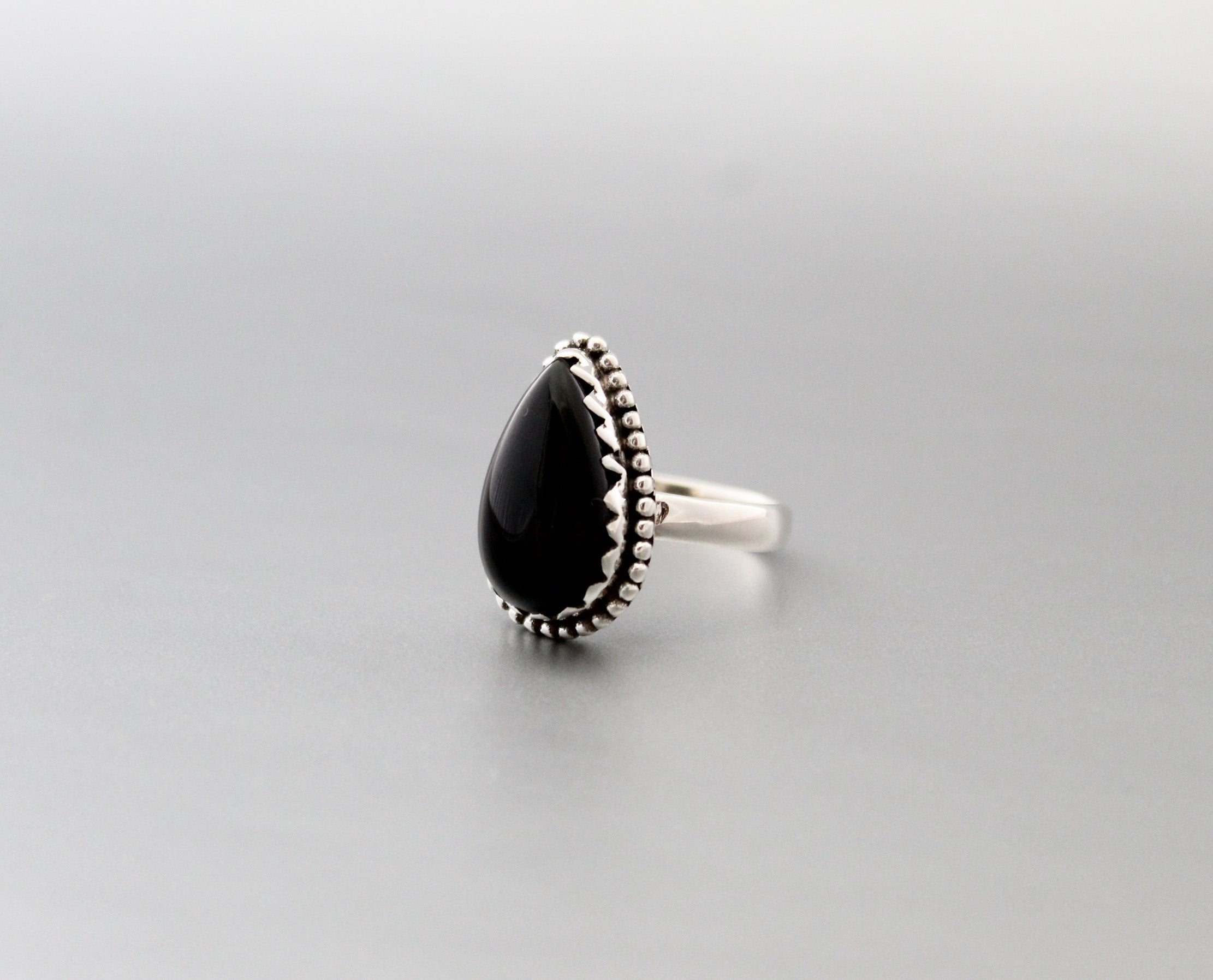 Black Onyx Pear Ring, One of a kind genuine Black Onyx Ring, Sterling Silver Ring, Delicate Stone Ring, Everyday Ring, Customize Rings