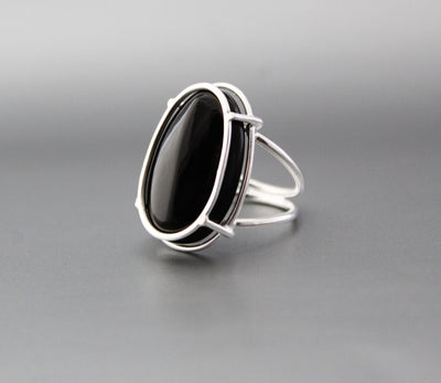 Natural Black Onyx Ring, Handmade Silver Ring, December Birthstone, Promise Ring, 925 Sterling Silver Ring, Tumble Black Onyx Designer Ring