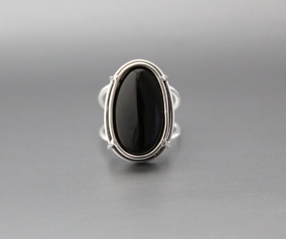 Natural Black Onyx Ring, Handmade Silver Ring, December Birthstone, Promise Ring, 925 Sterling Silver Ring, Tumble Black Onyx Designer Ring