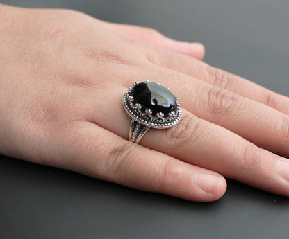 Natural Black Onyx Ring, Rose Gold Ring, 925 Sterling Silver Ring, Designer Ring, Black Onyx Jewelry, Black Diamond Ring, Natural Stone,Boho