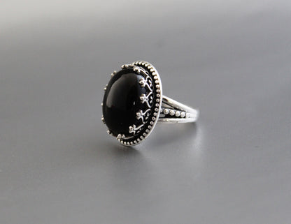 Natural Black Onyx Ring, Rose Gold Ring, 925 Sterling Silver Ring, Designer Ring, Black Onyx Jewelry, Black Diamond Ring, Natural Stone,Boho