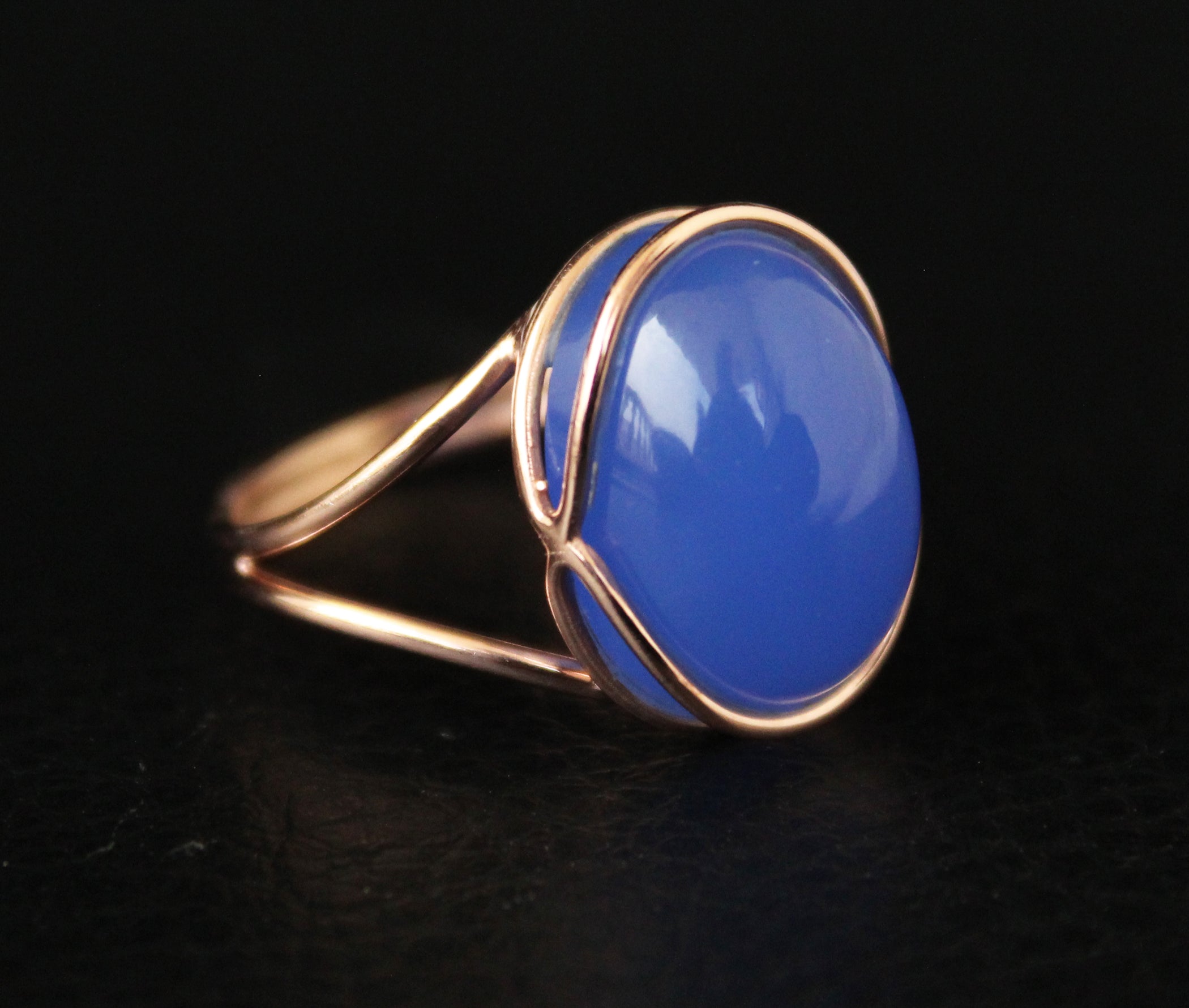 Blue Chalcedony Ring, Blue Oval ring, 14k Rose Gold Ring, Cocktail Ring, Blue Stone Ring, Minimalist Jewelry, Boho Designer Ring ,Statement