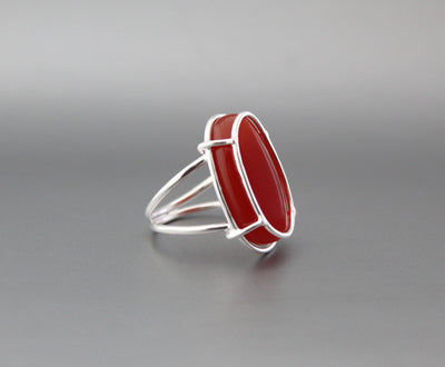 Beautiful Boho Ring, Red Onyx Sterling Silver Ring, Handmade Ring, Designer Jewelry,Gift Idea, Statement, Organic, Boho, Bohemian, Carnelian