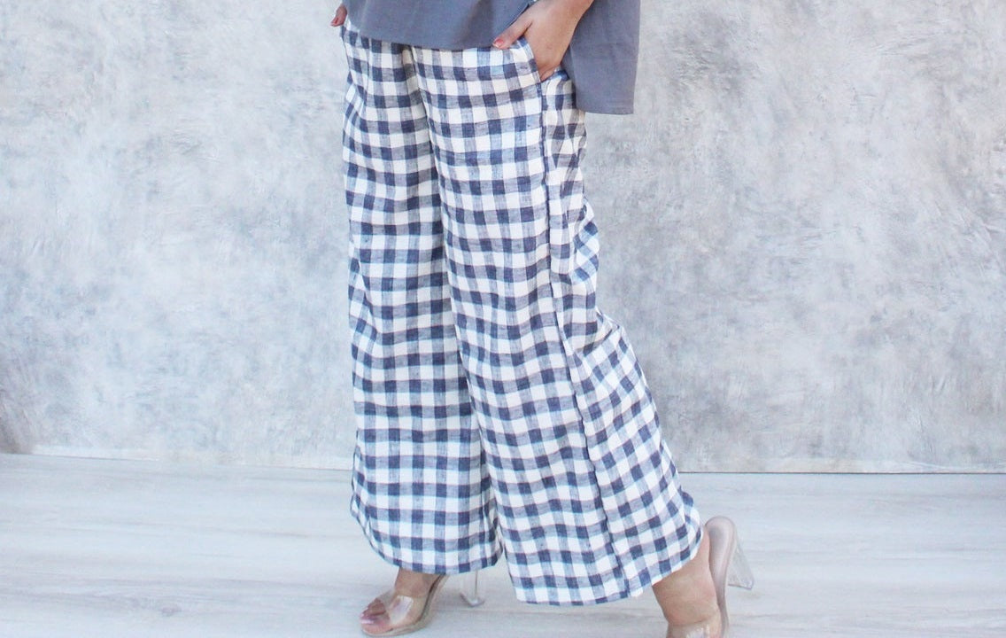 Casual Soft Cotton Loose Blouse with Checks Pants