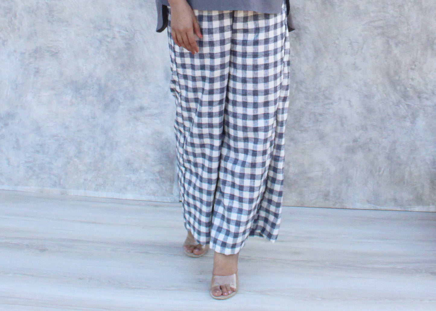 Casual Soft Cotton Loose Blouse with Checks Pants