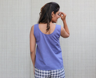 Casual Soft Cotton Loose Blouse with Checks Pants