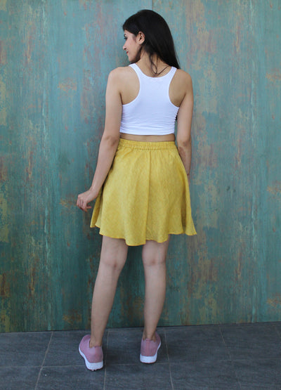 Circle Linen Yellow skirt with side pockets