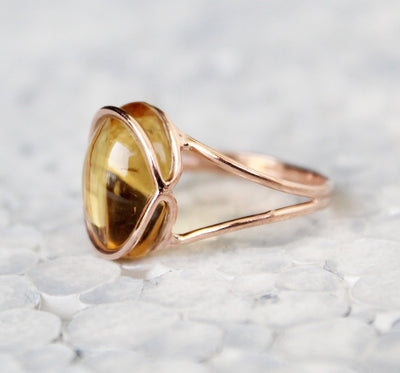 Citrine Ring, November Birthstone, Sterling Silver Ring , Rose Gold Ring , Stackable Ring , Handmade Ring, Minimalist Designer Ring
