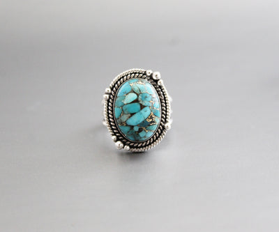 Turquoise Ring, Statement Ring, Gemstone Ring, Copper Turquoise Ring, Natural Organic Gemstone Ring, Blue Gem Ring, Large Silver Rings