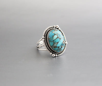 Turquoise Ring, Statement Ring, Gemstone Ring, Copper Turquoise Ring, Natural Organic Gemstone Ring, Blue Gem Ring, Large Silver Rings