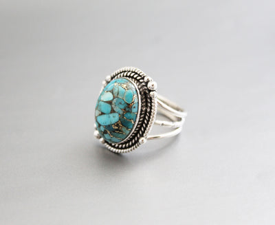 Turquoise Ring, Statement Ring, Gemstone Ring, Copper Turquoise Ring, Natural Organic Gemstone Ring, Blue Gem Ring, Large Silver Rings