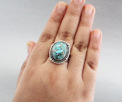 Turquoise Ring, Statement Ring, Gemstone Ring, Copper Turquoise Ring, Natural Organic Gemstone Ring, Blue Gem Ring, Large Silver Rings