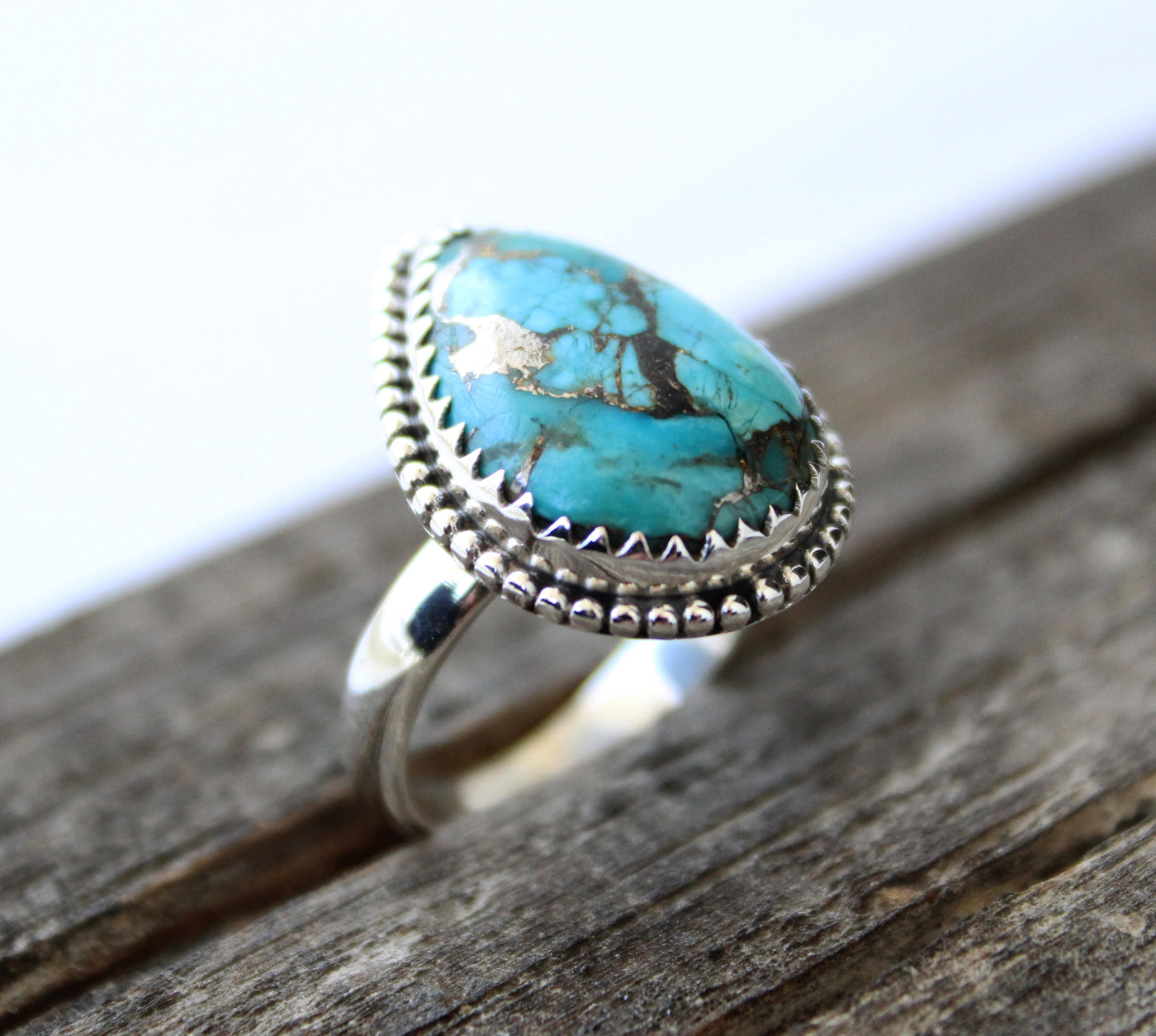Copper Turquoise Ring, Handmade Silver Ring, 925 Sterling Silver Ring, Tear Drop Blue Copper Turquoise Ring,December Birthstone,Promise Ring